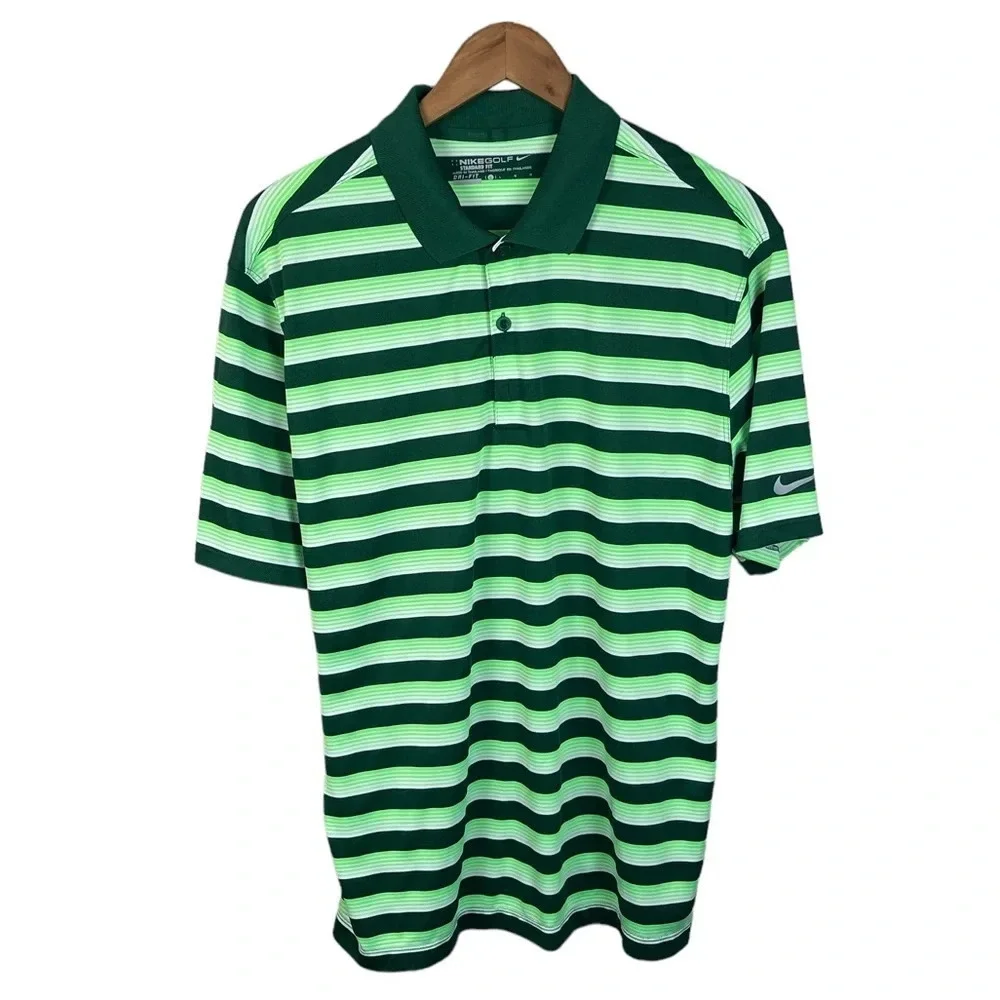 PO232 Mens Nike Golf Standard Fit Dri Fit Striped Performance Golf Polo Shirt L
